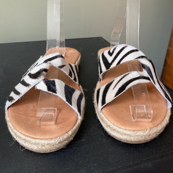 Joie | Rafi Zebra Stripe Patterned Leather Espadrilles Flat Platform Sandal - Picture 4 of 8